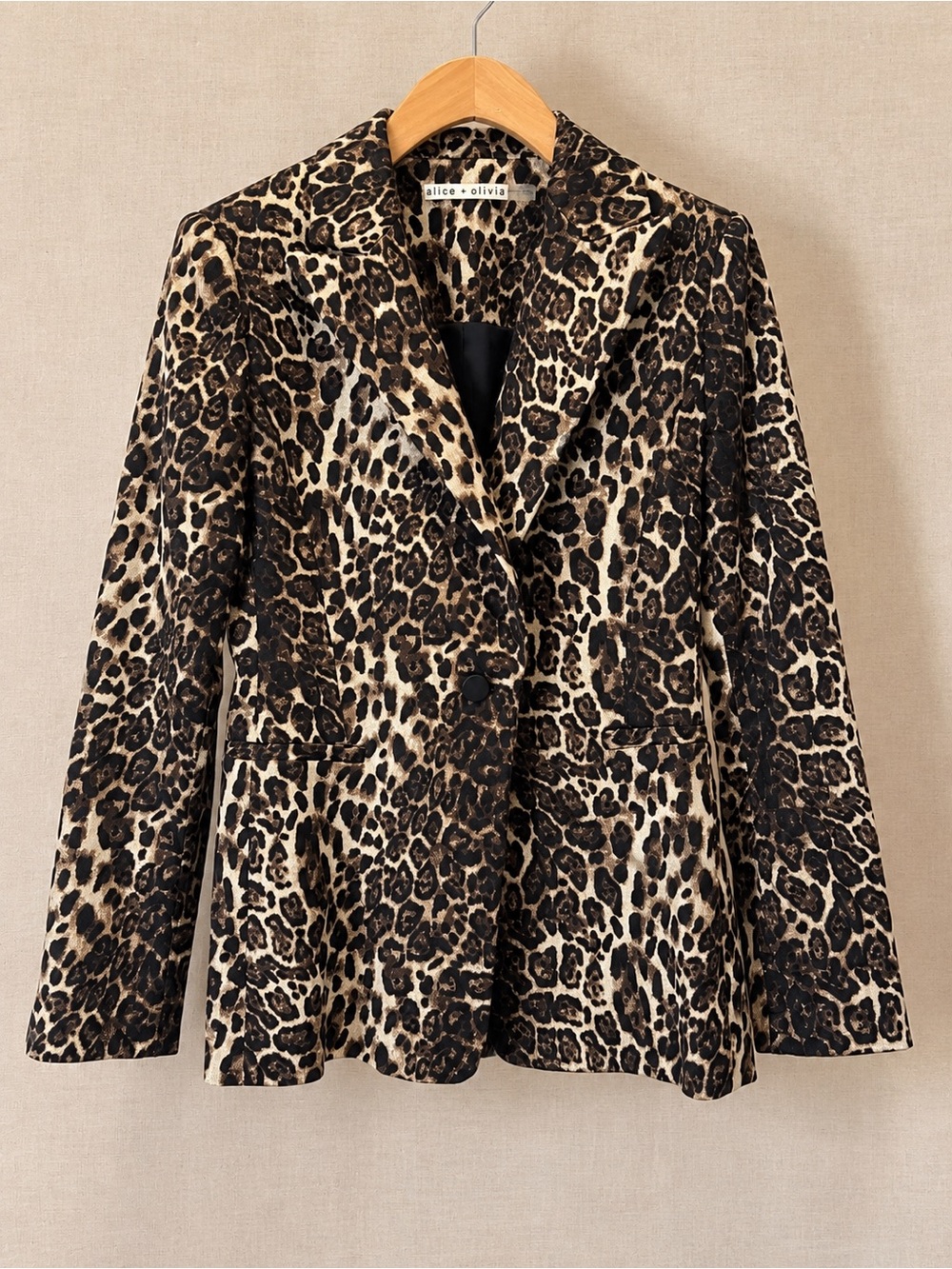 ALICE + OLIVIA TOBY METALLIC LEOPARD JACQUARD FITTED BLAZER JACKET SIZE 0